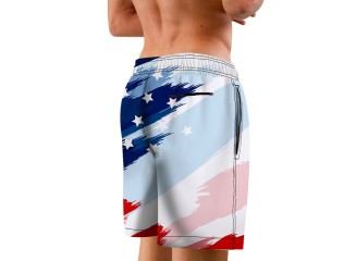 Mens Spangled Banner Print 9" Inseam Board Shorts with Compression Liner and Pockets