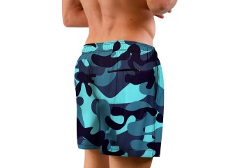 Mens Blue Camouflage Print 5.5" Inseam Board Shorts with Compression Liner and Pockets